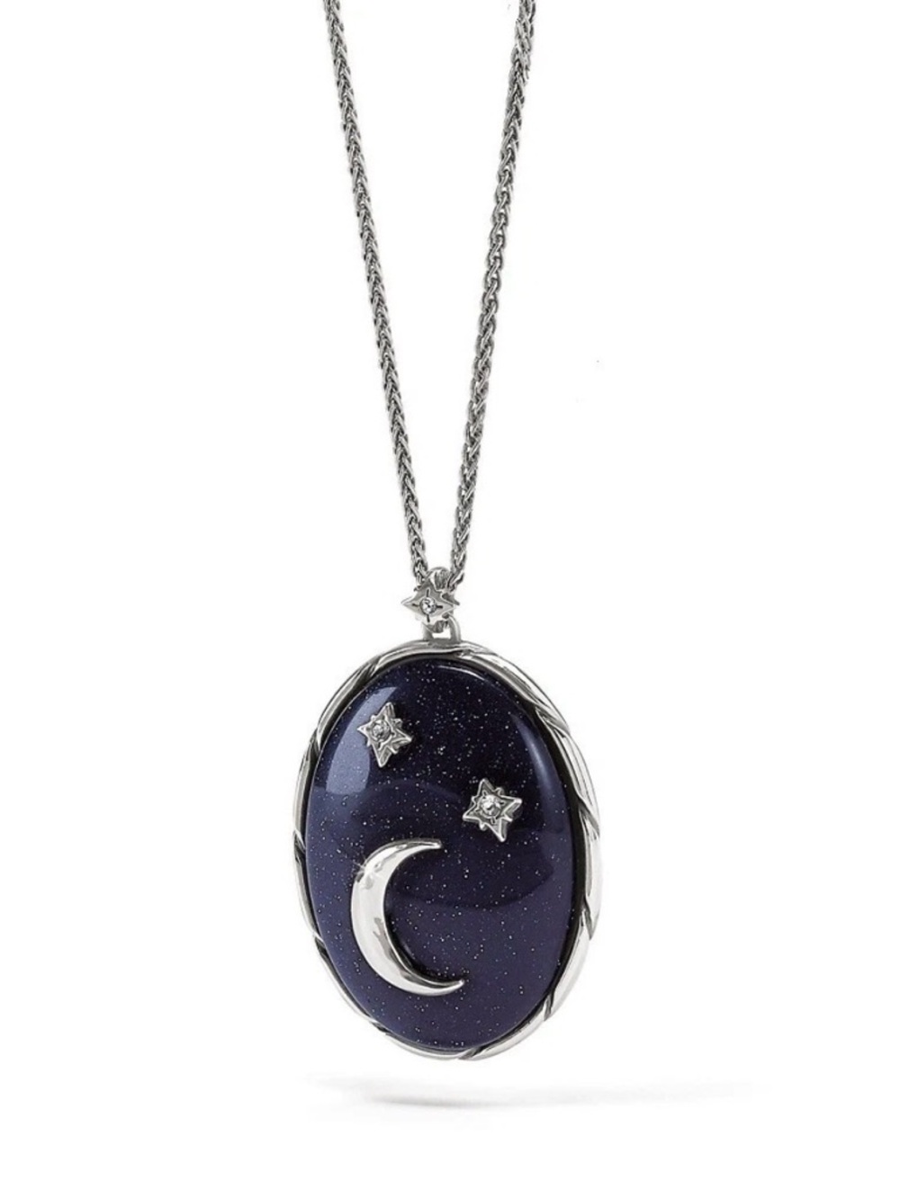 Brighton Silver Moon & Stars Navy Oval Pendant Necklace